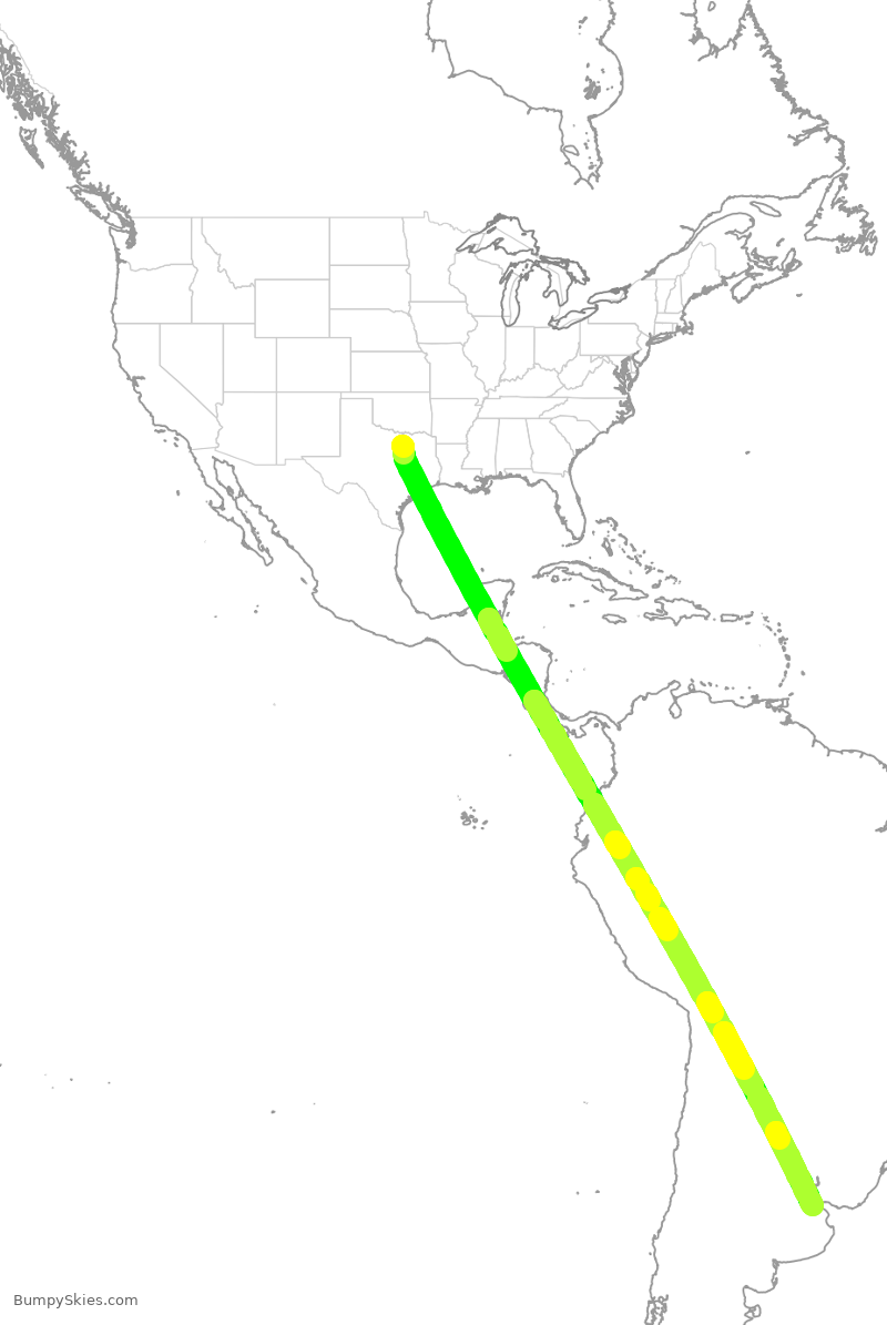 Turbulence forecast map for ARG1909, DFW to EZE