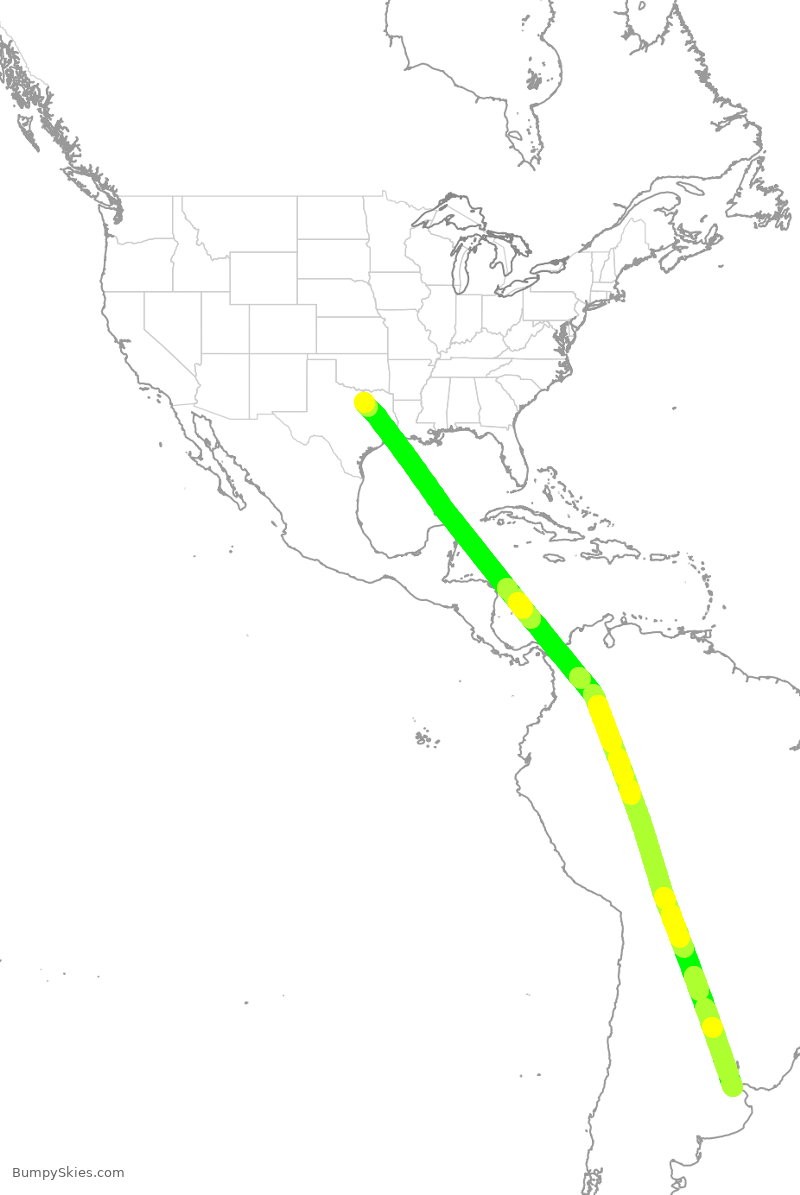 Turbulence forecast map for ARG1911, DFW to EZE