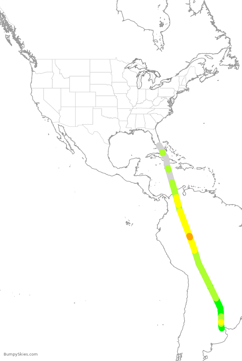 Turbulence forecast map for ARG1913, MIA to EZE