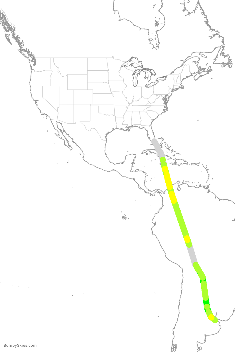 Turbulence forecast map for ARG1915, MIA to EZE