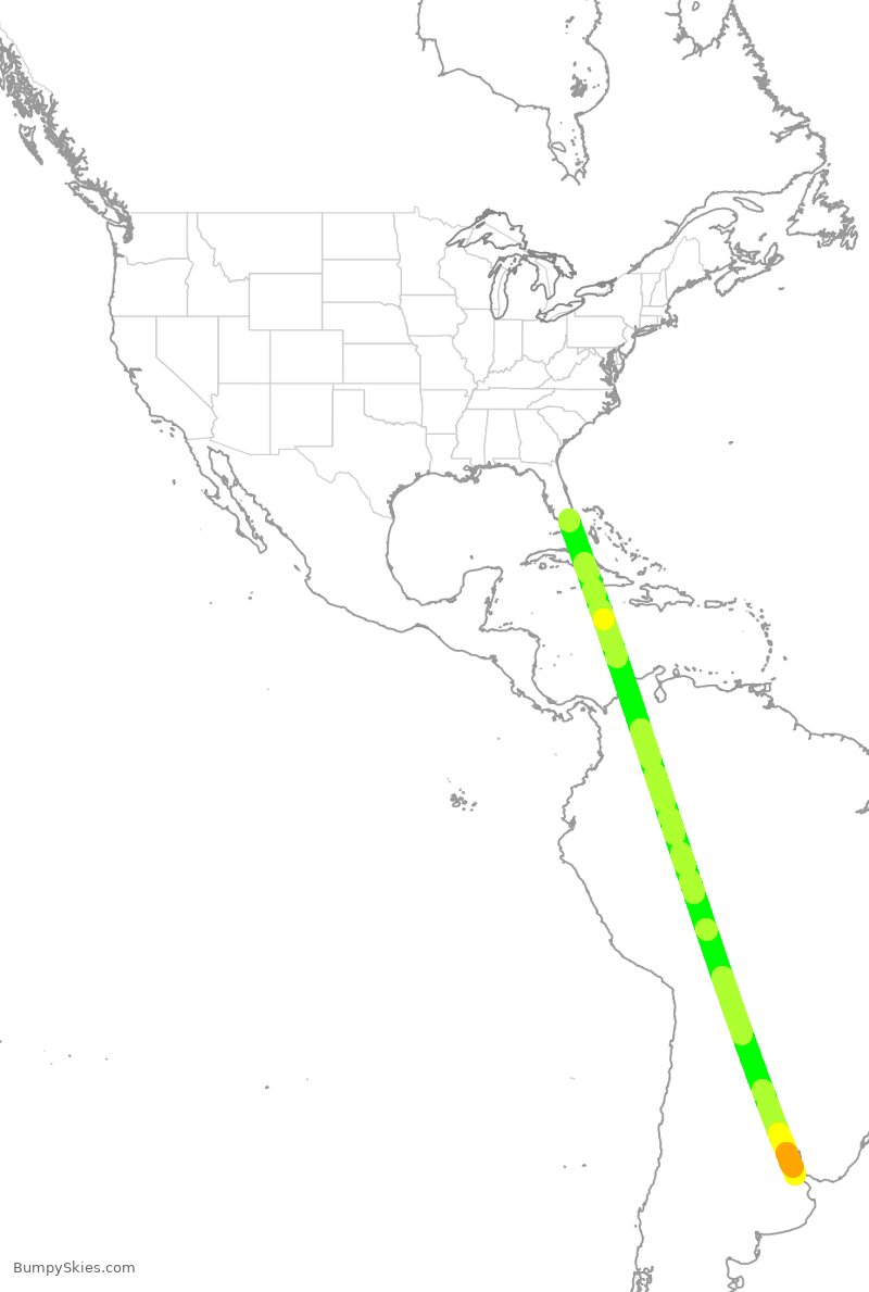 Turbulence forecast map for ARG1, MIA to AEP