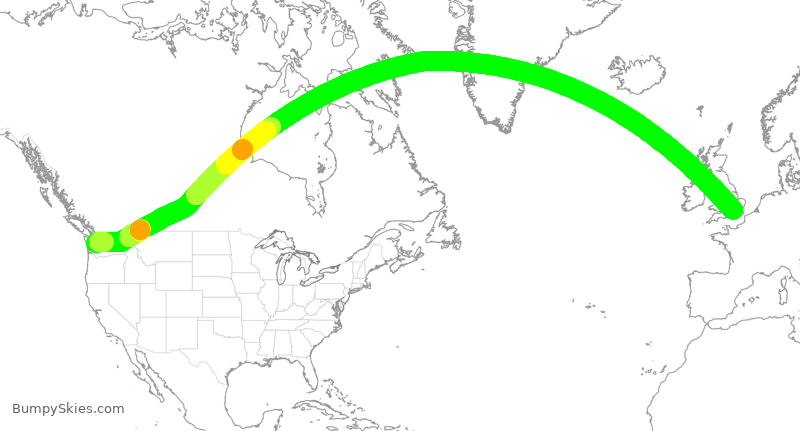 Turbulence forecast map for ASA100, SEA to LHR