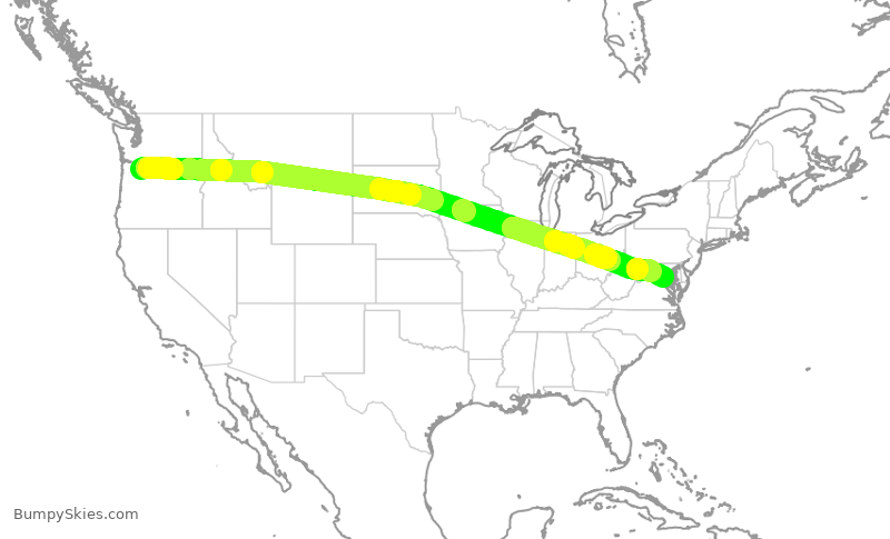 Turbulence forecast map for ASA10, PDX to DCA