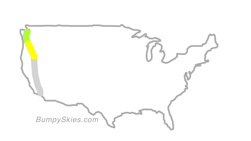 Map of continental US with illustrated flight path and turbulence forecast (described in text below)