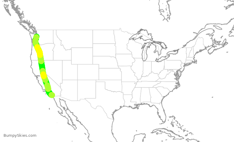 Turbulence forecast map for ASA1308, SAN to SEA