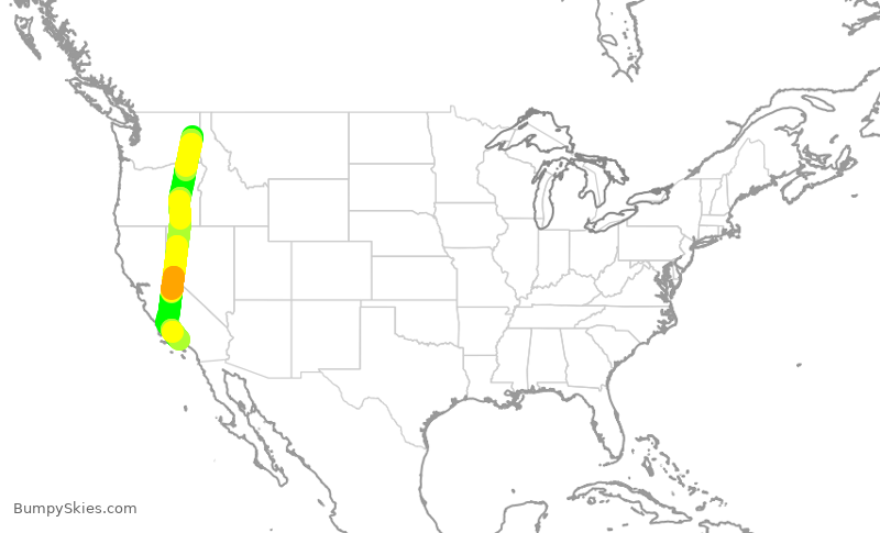 Turbulence forecast map for ASA1311, GEG to LAX