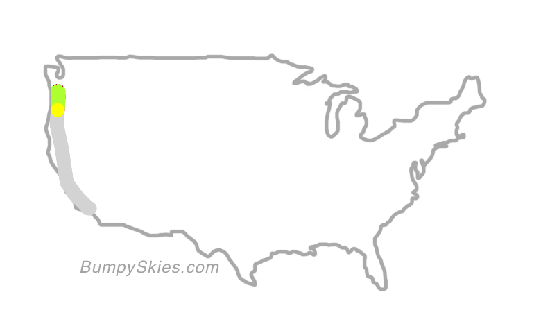 Map of continental US with illustrated flight path and turbulence forecast (described in text below)