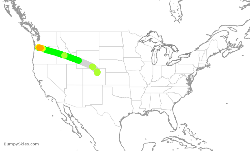 Turbulence forecast map for ASA1316, DEN to PDX