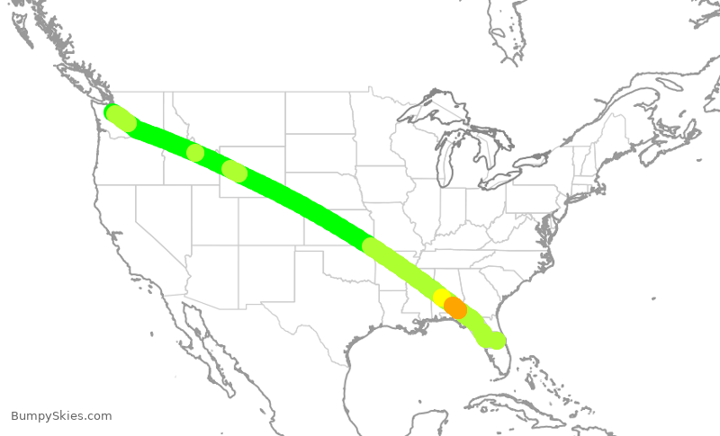 Turbulence forecast map for ASA1318, MCO to SEA
