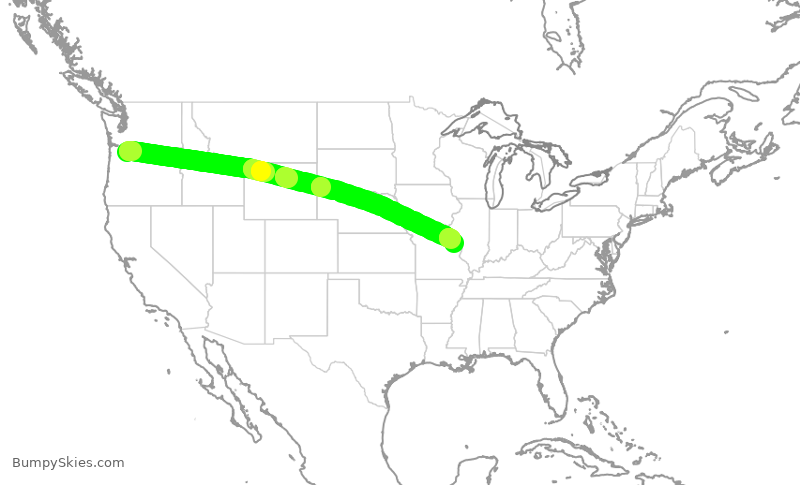 Turbulence forecast map for ASA1318, PDX to STL