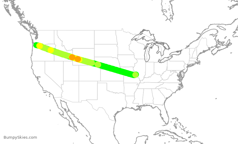 Turbulence forecast map for ASA1318, STL to PDX