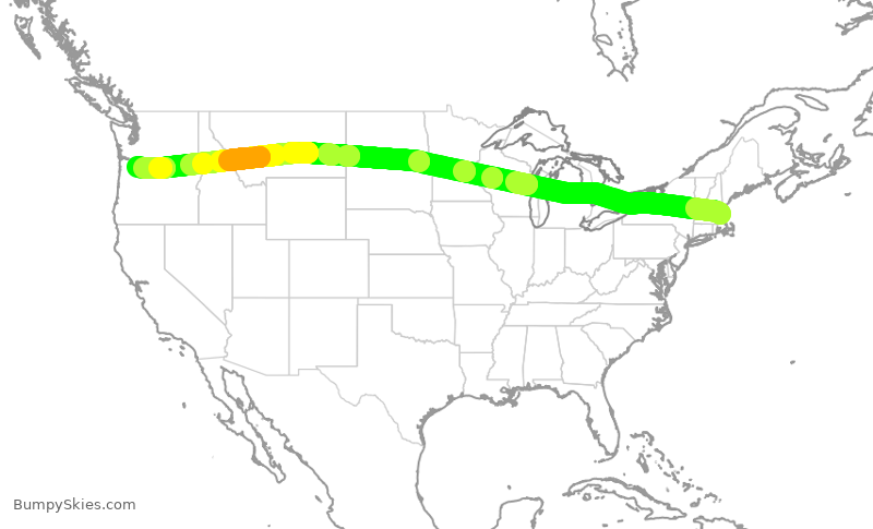 Turbulence forecast map for ASA1319, BOS to PDX