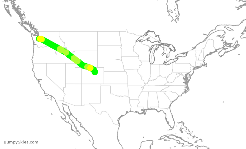 Turbulence forecast map for ASA1332, SEA to DEN