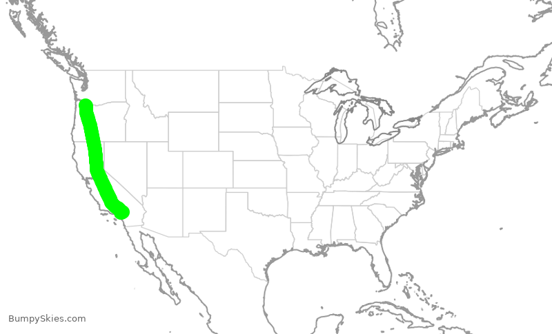 Turbulence forecast map for ASA1333, PDX to ONT