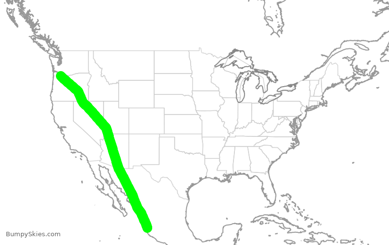 Turbulence forecast map for ASA1336, PDX to MPR