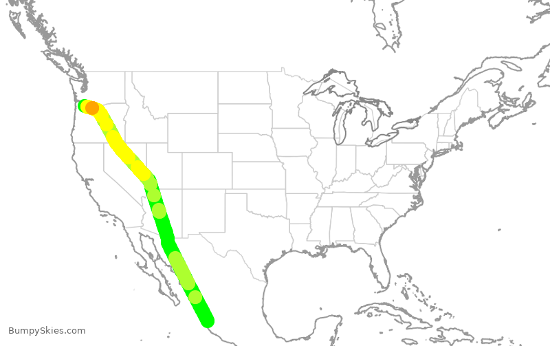 Turbulence forecast map for ASA1337, MPR to PDX
