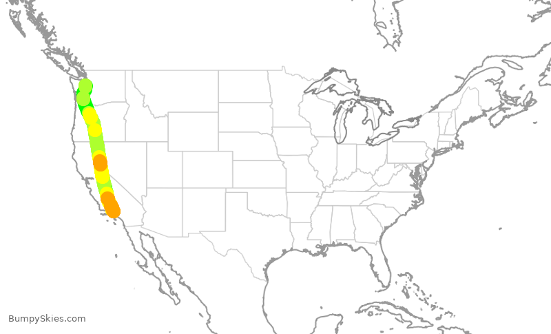 Turbulence forecast map for ASA1338, BUR to SEA