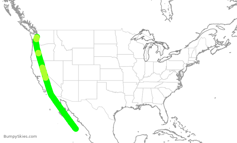 Turbulence forecast map for ASA1338, SJD to SEA