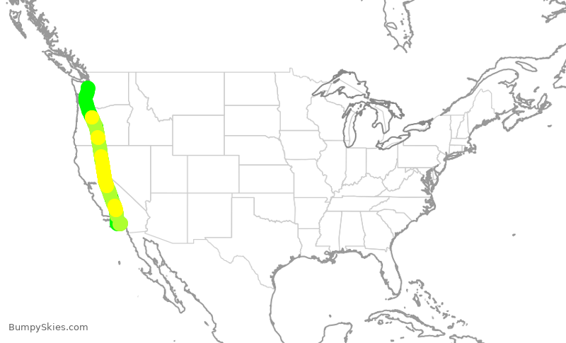 Turbulence forecast map for ASA1339, SNA to SEA