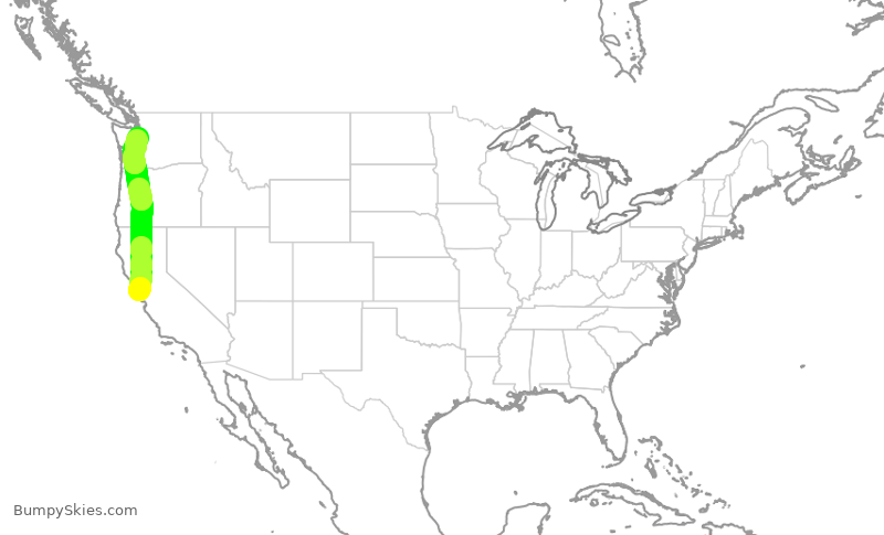 Turbulence forecast map for ASA1340, SFO to SEA