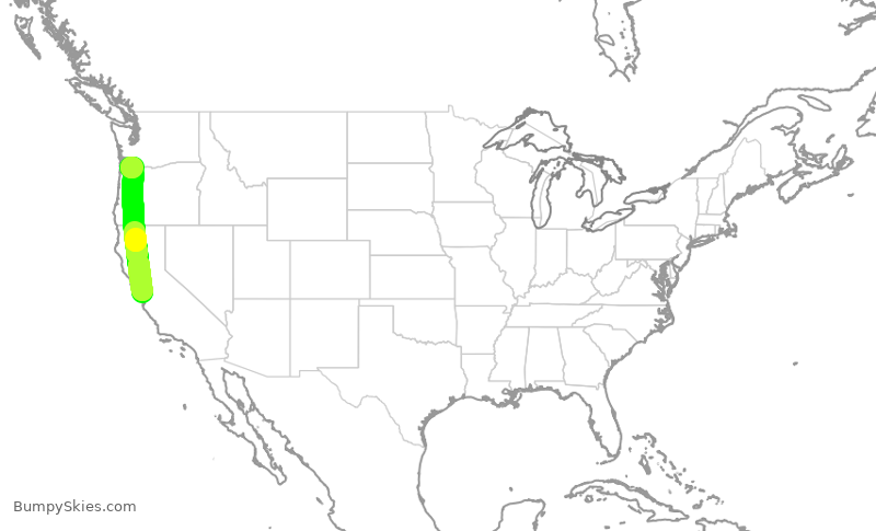 Turbulence forecast map for ASA1341, SJC to PDX