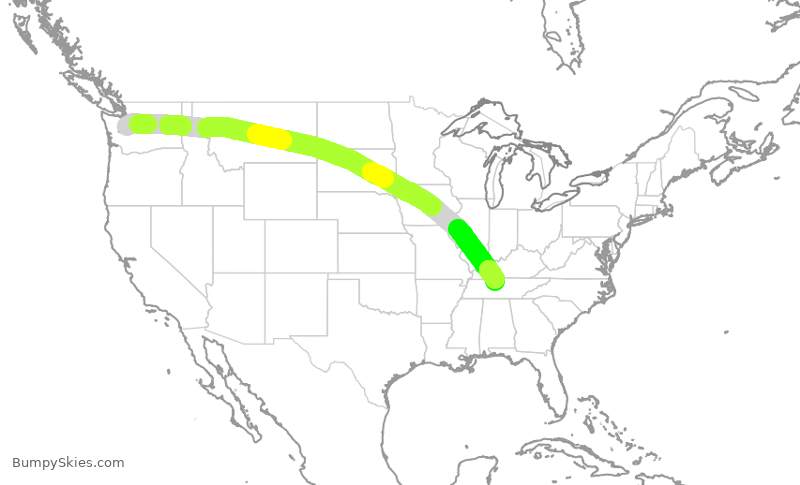 Turbulence forecast map for ASA1345, SEA to BNA