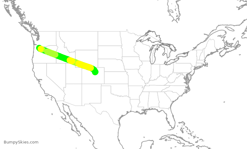 Turbulence forecast map for ASA1346, PDX to DEN