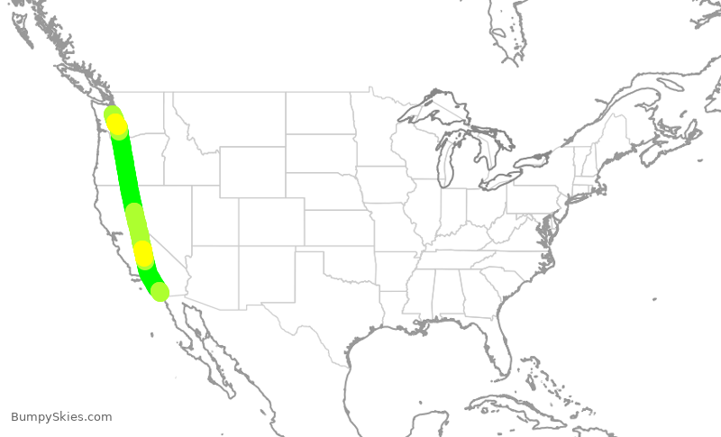 Turbulence forecast map for ASA1346, SEA to SAN