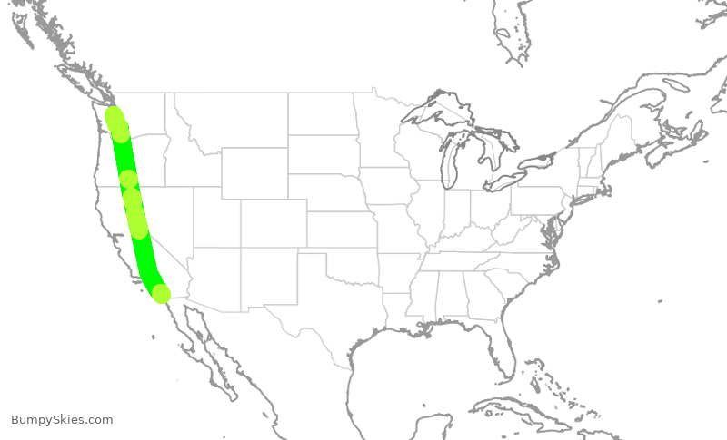 Turbulence forecast map for ASA1348, SEA to SAN