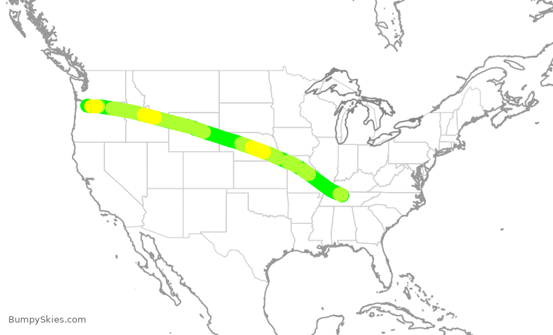 Turbulence forecast map for ASA1350, BNA to PDX