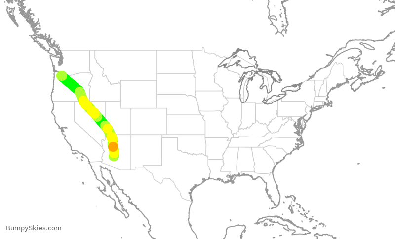 Turbulence forecast map for ASA1350, PDX to PHX