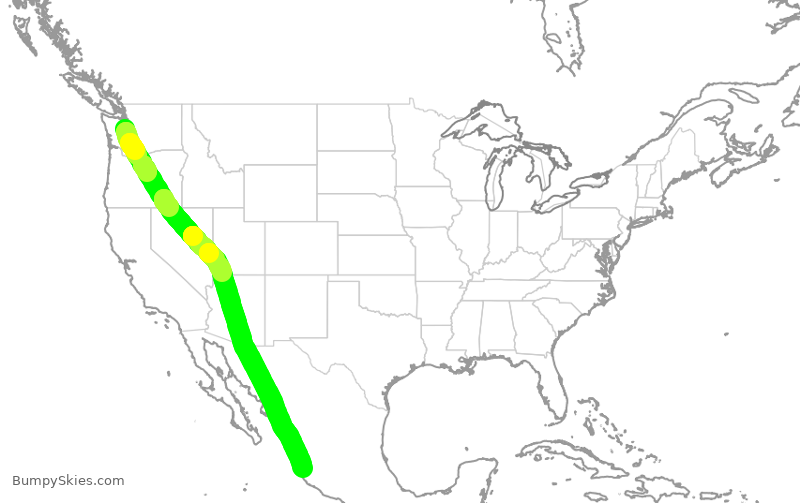 Turbulence forecast map for ASA1350, SEA to PVR