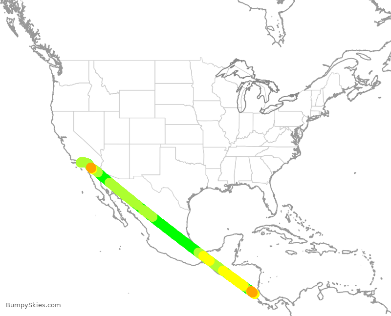 Turbulence forecast map for ASA1351, ROC to LAX