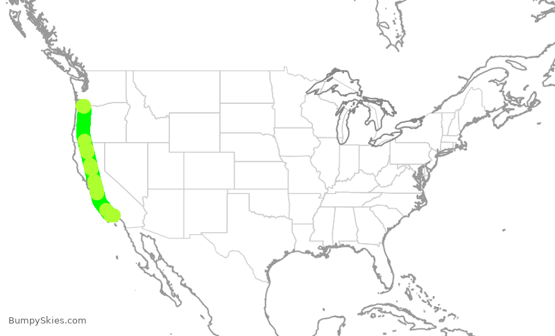 Turbulence forecast map for ASA1355, LAX to PDX