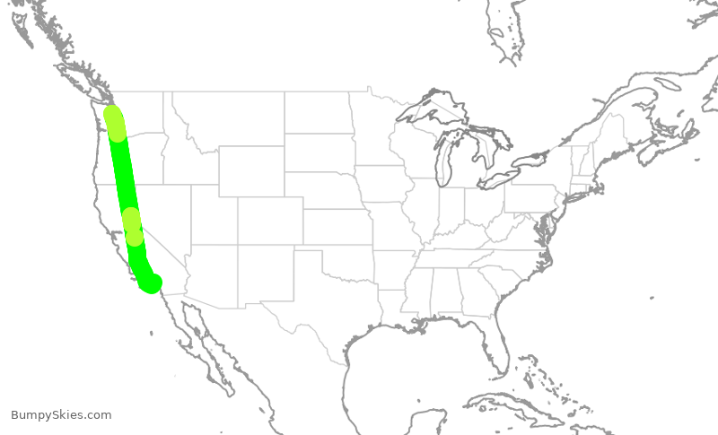 Turbulence forecast map for ASA1357, SEA to SNA