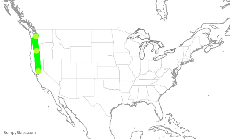 Turbulence forecast map for ASA1358, SMF to SEA