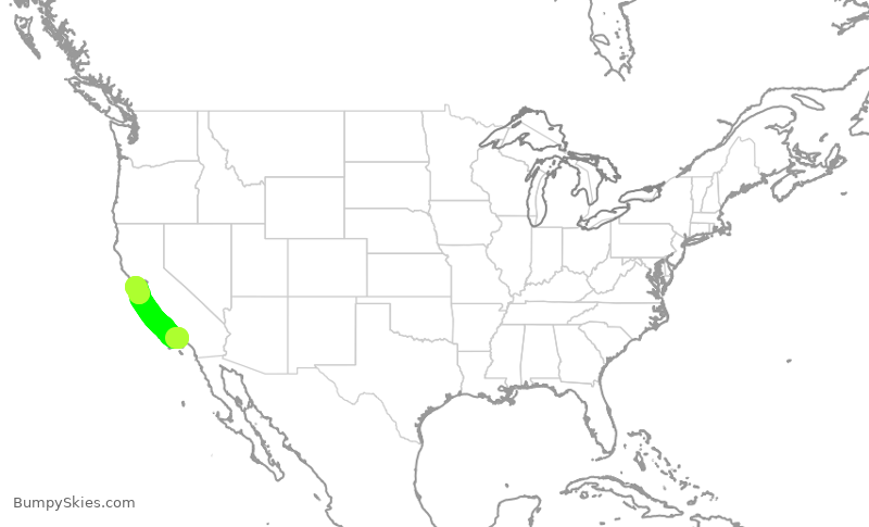 Turbulence forecast map for ASA1361, LAX to SFO