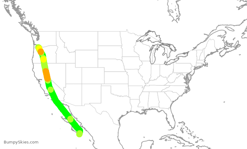 Turbulence forecast map for ASA1362, PDX to SJD
