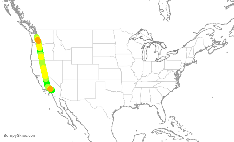 Turbulence forecast map for ASA1364, SEA to ONT