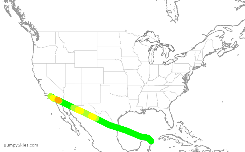Turbulence forecast map for ASA1366, LAX to MUN