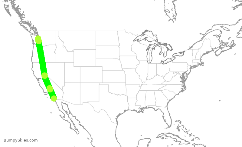 Turbulence forecast map for ASA1366, SAN to SEA