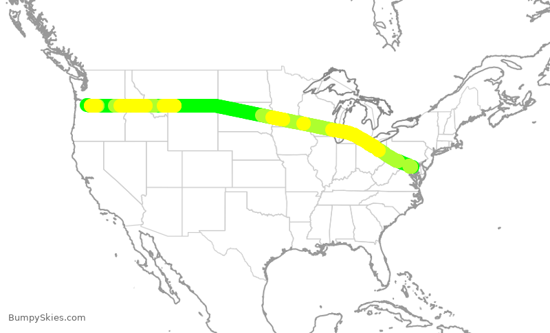 Turbulence forecast map for ASA1369, BWI to PDX