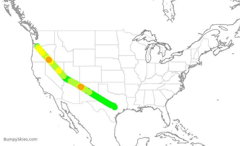 Turbulence forecast map for ASA1370, PDX to AUS