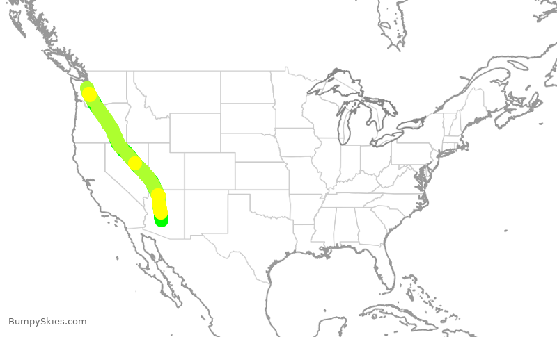 Turbulence forecast map for ASA1371, SEA to PHX
