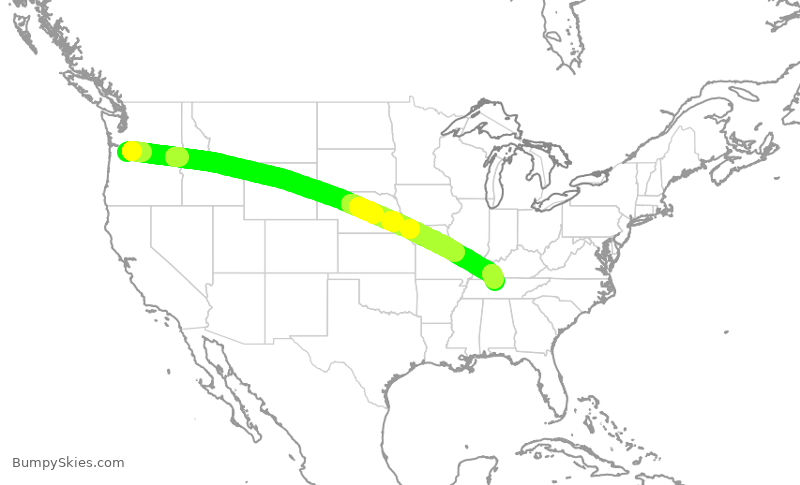 Turbulence forecast map for ASA1376, PDX to BNA