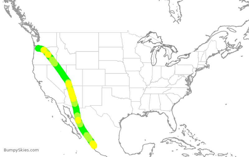 Turbulence forecast map for ASA1377, PVR to PDX