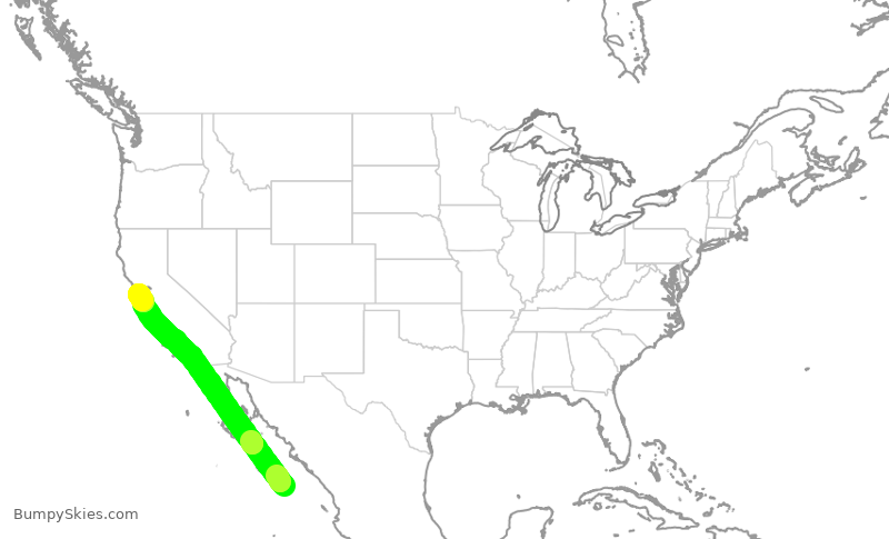 Turbulence forecast map for ASA1379, SJD to SFO