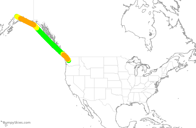 Turbulence forecast map for ASA1380, ANC to SEA