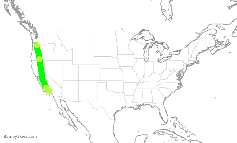 Turbulence forecast map for ASA1384, PDX to BUR