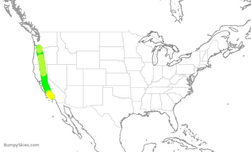 Turbulence forecast map for ASA1386, PDX to BUR